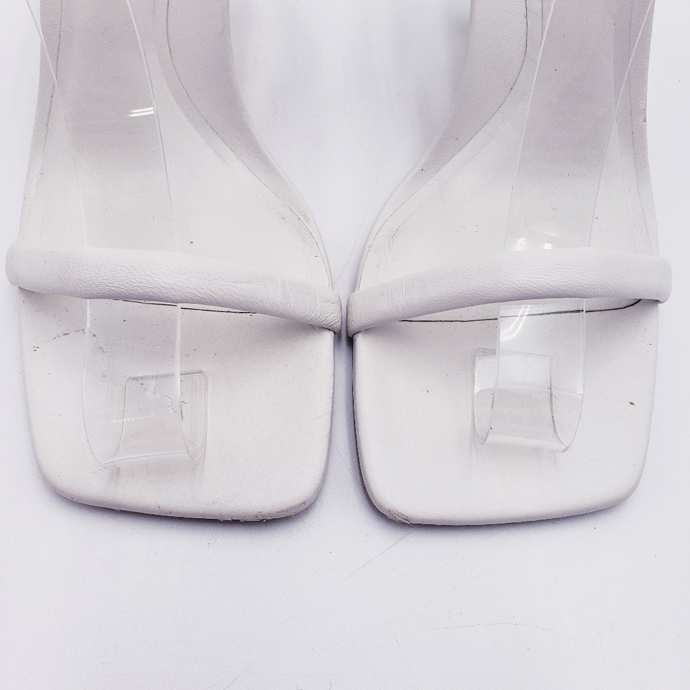 Zara White Square Toe Heeled Sandals Ankle Strap 2" Heel Size EU 36 - Picture 8 of 12